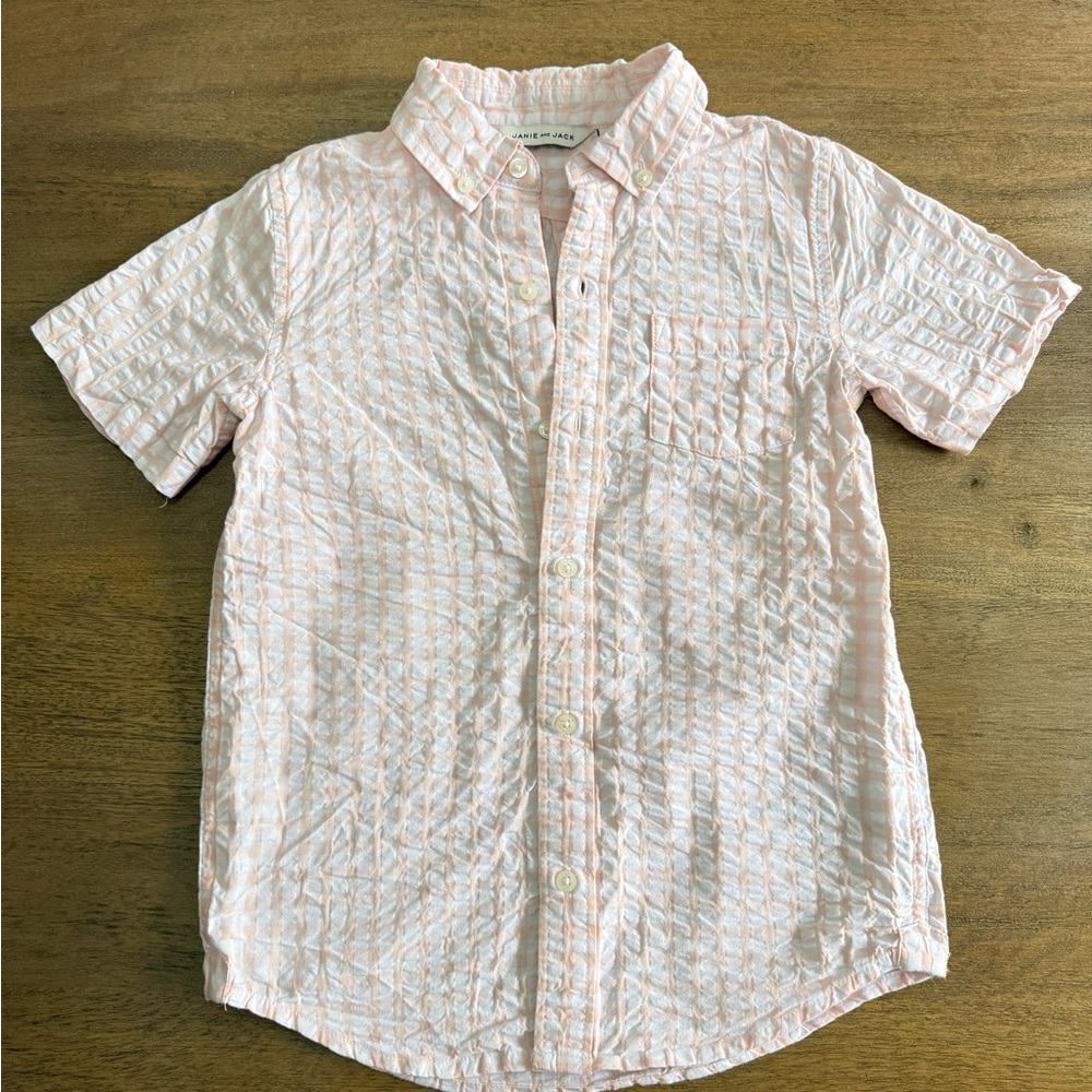 Janie and Jack Light Pink Seersucker Button-Down Shirt